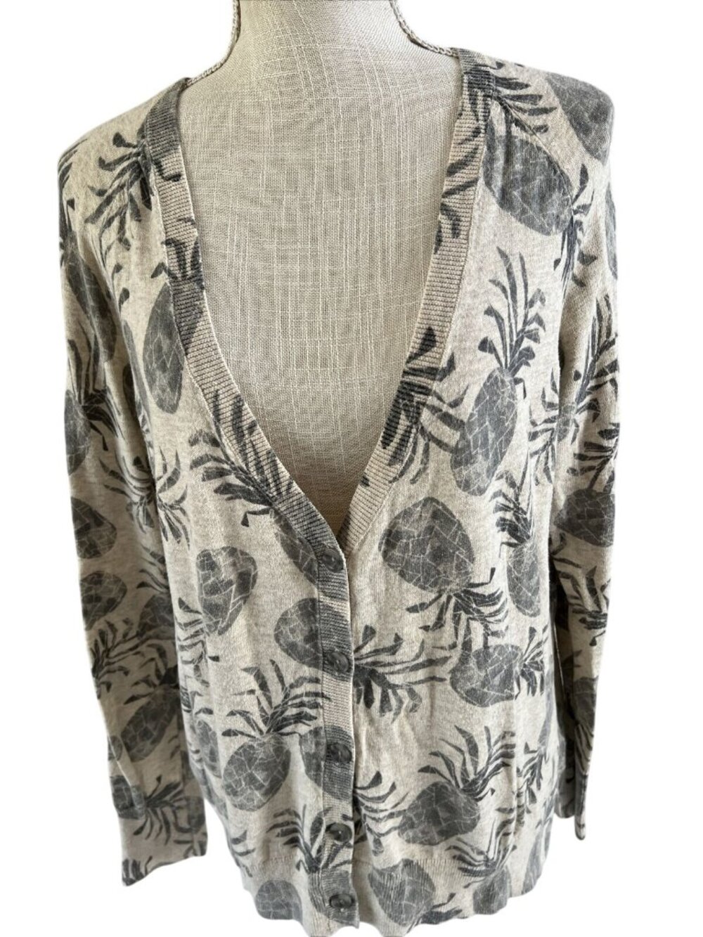 Mossimo Supply Co. L/G Pineapple & Lobster Print Button-Up Cardigan Sweater Beig